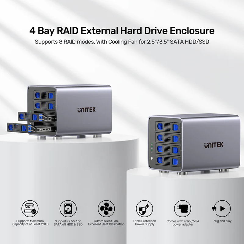 Unitek 4-bay external sata 2.5/3.5 HDD/SSD enclosure with raid USB-a s1301a, , medium-null