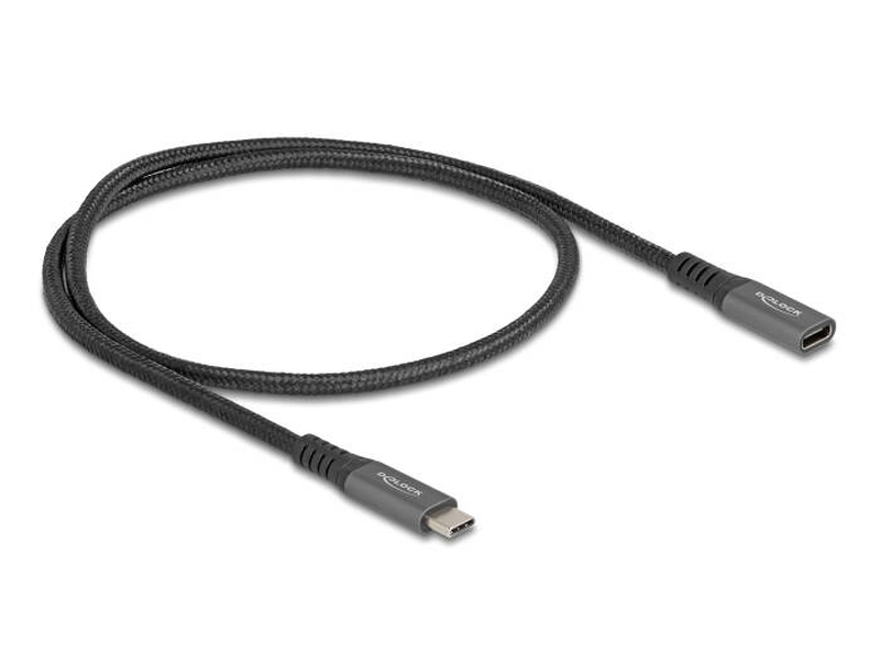 Delock / USB extension cable / 24 pin USB-c (m) to 24 pin USB-c (f) / USB 3.1 Gen 2 / 20 v / 5 a / 0.5 m / USB power delivery (100w), power delivery 3.0 support, up to 10GBps data transfer rate / grey, black-null