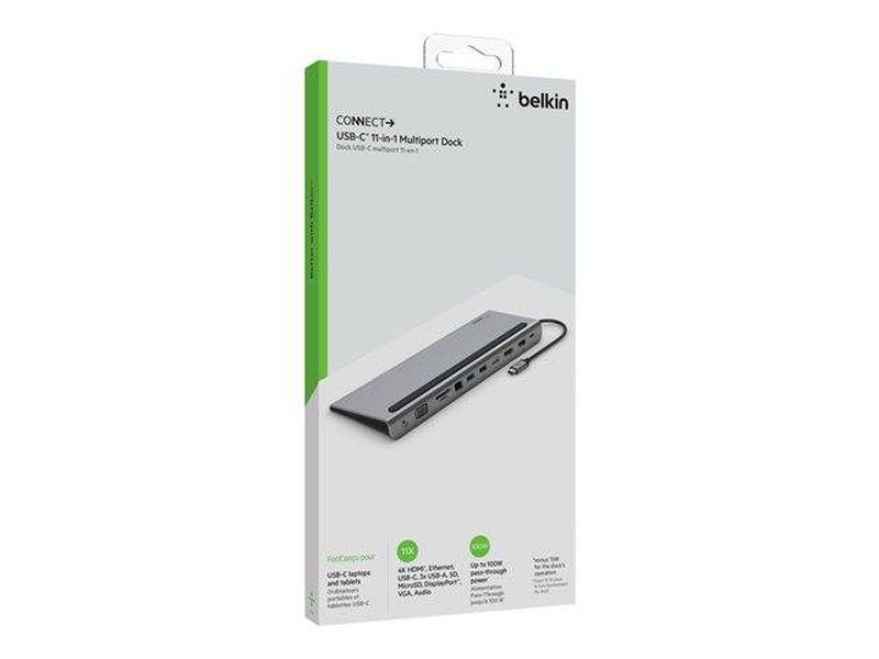 Belkin connect inc004btsgy USB-c 11-in-1 multiport docking station HDMI displayport vga 4k sd 100w pd gbe grey-null