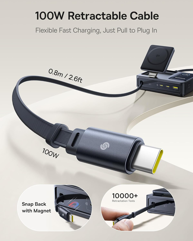 Product image: Baseus charger desktop 140w qi2 3c+u nomos 5-in-1 wireless+retractable+display uk, , medium-null