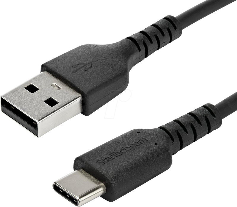 Startech.com 1m USB a to USB c charging cable, durable fast charge & sync USB 2.0 to USB type c data cord, rugged tpe jacket aramid fiber m/m 3a black, samsung s10, s20, ipad pro, pixel - heavy duty and rugged - USB cable - USB (m) straight to 24 pin-null