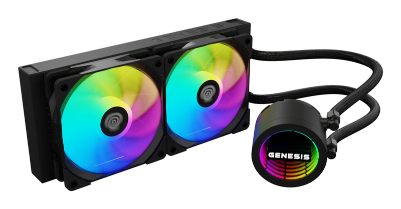 Genesis hydria 240 argb nlg-2319 240mm aio liquid CPU cooler dual 120mm fdb fans 250w tdp black-null
