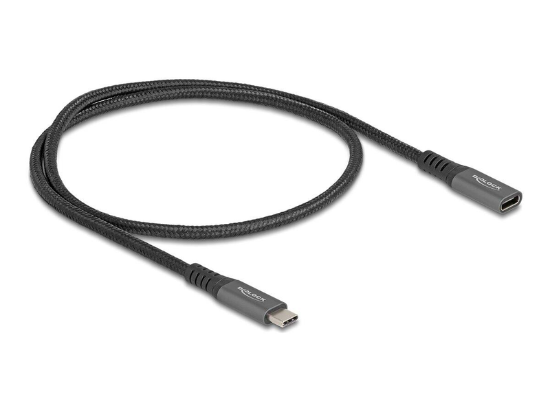 Delock / USB extension cable / 24 pin USB-c (m) to 24 pin USB-c (f) / USB 3.1 Gen 2 / 20 v / 5 a / 0.5 m / USB power delivery (100w), power delivery 3.0 support, up to 10GBps data transfer rate / grey, black-null