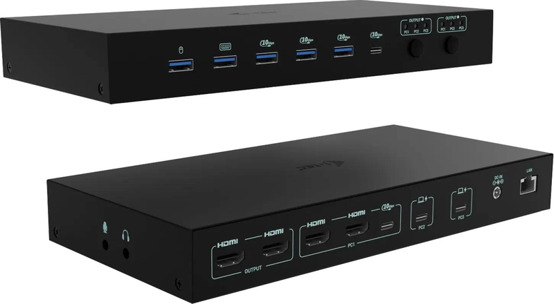 I-tec c31kvmdockpdpro USB-c kvm docking station pro 3 hosts dual display 2x HDMI 4k60 gigabit lan 92w pd black-null