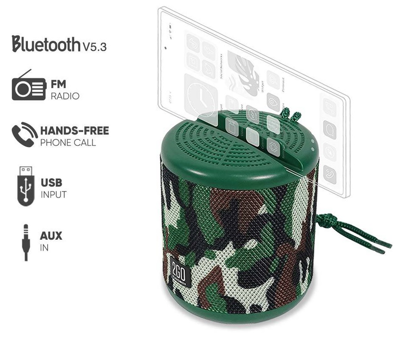 Sonicgear audiobox 2go-dock100 portable bt/fm speaker with dock camo, , medium-null