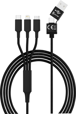 Smrter charging cable, USB-USB-c to micro USB, lightning & USB, Black, medium
