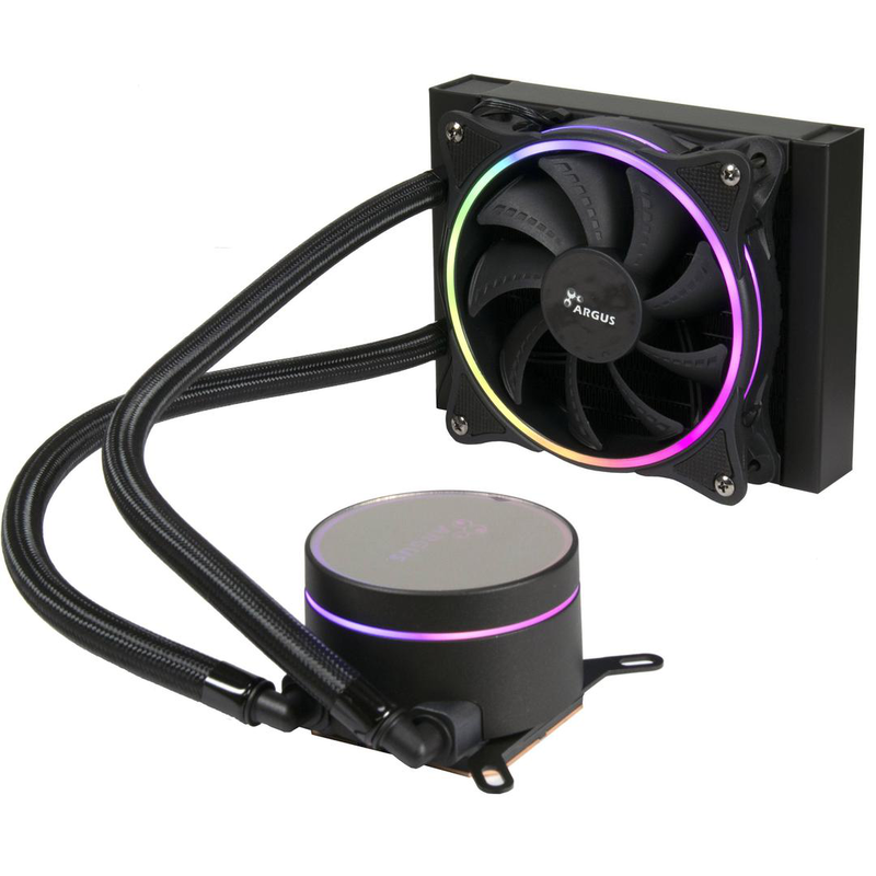 Inter-tech 88885623 120mm argb aio liquid CPU cooler copper base argb fan and pump 5v intel lga1700 AMD am5 black-null