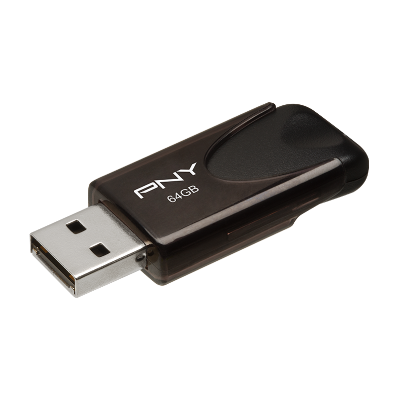 Pny flash drive attache 4 USB 2.0 stick 64GB capless slider black fd64gatt4, , medium-null