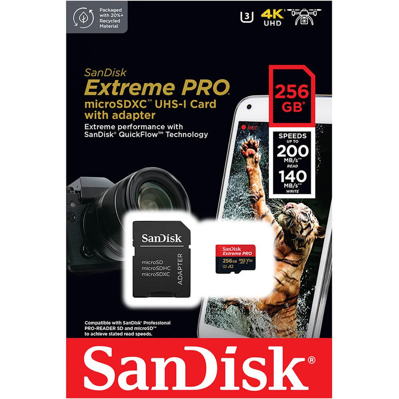 Sandisk extreme pro micro sdxc 256GB 200mb/s + adapter, , medium image number null