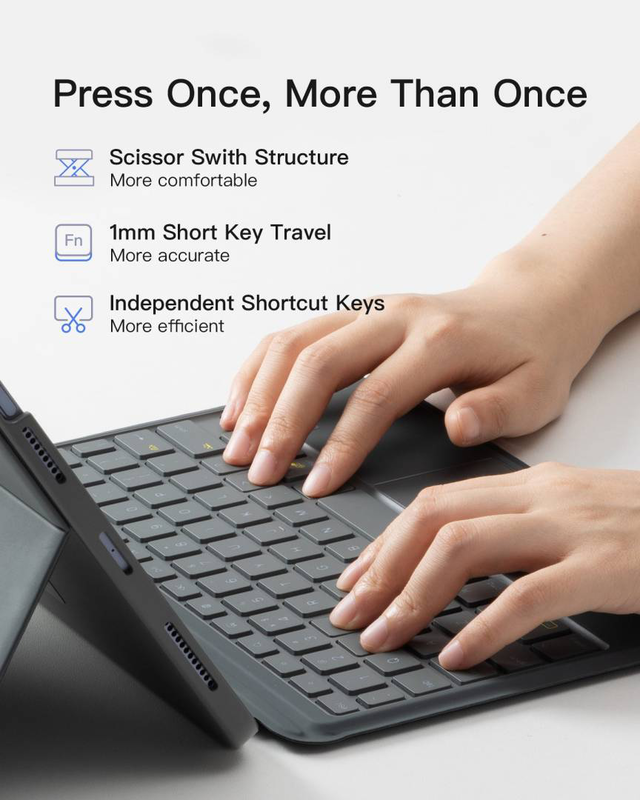 Detachable ipad keyboard case with touchpad for ipad 11" 11th (a16 2025), ipad 10th 2022, de | kb04112_gray, , medium-null
