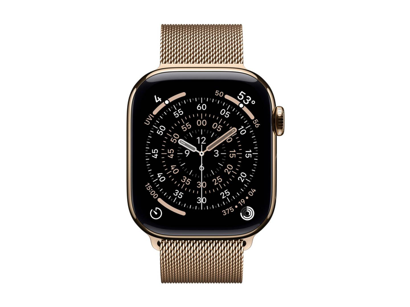 Apple watch series 11 (gps + cellular) / 42 mm / gold titanium / smart watch with milanese loop / stainless steel mesh / gold / wrist size: 130-180 mm / 64GB / lte, Wi-Fi 4, uwb, bluetooth / 5G / 34.6 g, , medium-null