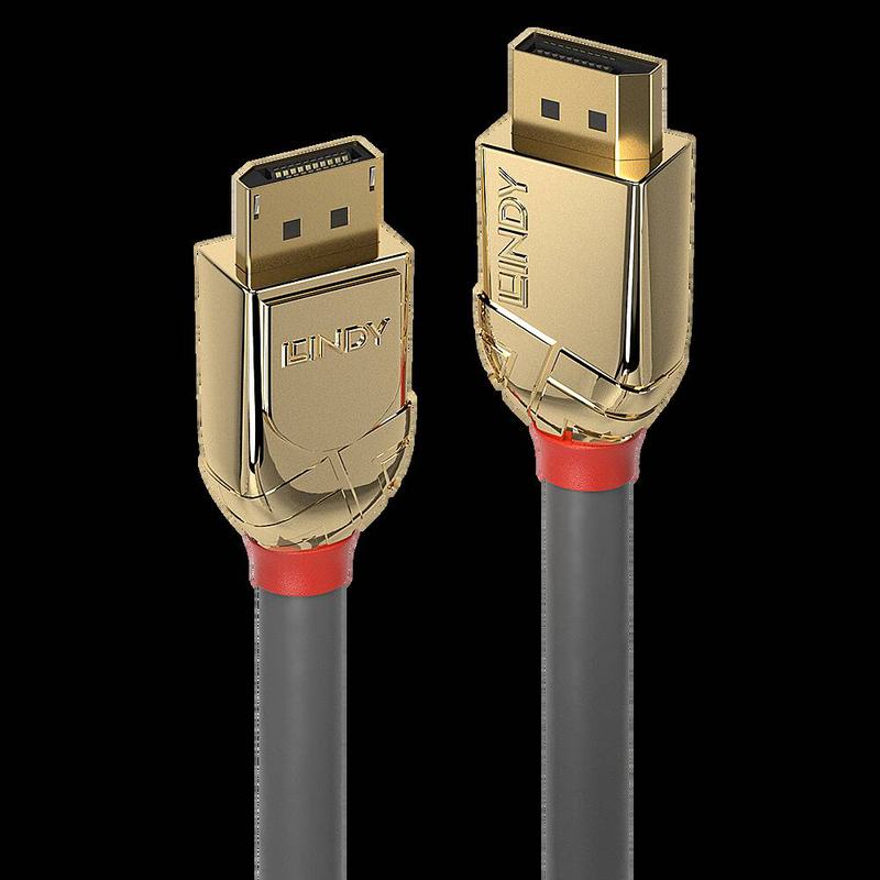 Lindy gold - displayport cable - displayport (m) to displayport (m) - displayport 1.4 - 2 m - round, solid, 4k support - grey-null