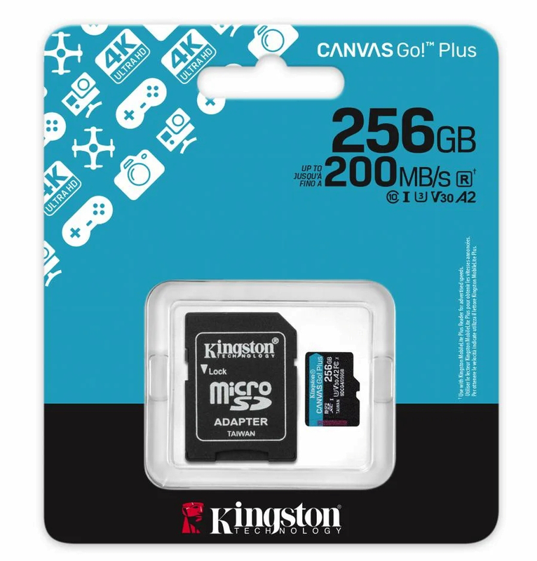 256GB micro sd memory card kingston canvas go! Plus v30 with adaptor class 10 (sdcg4/256GB)-null