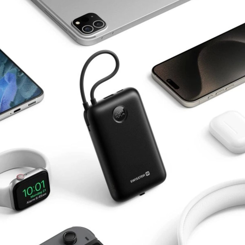 Swissten voltbox power bank 35w 30000mAh &mu;&epsilon; &epsilon;&nu;&sigma;&omega;&mu;&alpha;&tau;&omega;&mu;έ&nu;&alpha; &kappa;&alpha;&lambda;ώ&delta;&iota;&alpha; USB-c & lightning 22013938, , medium-null