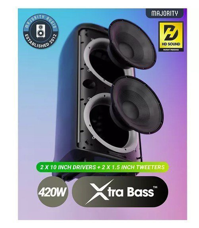 Majority speakers portable karaoke pulse p4 420w wireless mic bt/USB/rgb uk, , medium-null