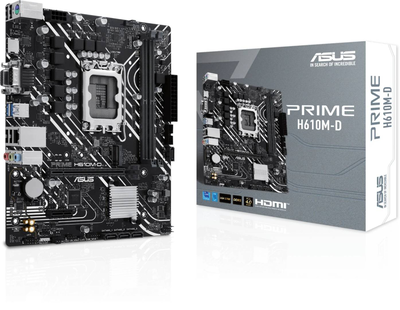 Asus prime h610m-d microatx motherboard lga1700 intel h610 ddr5 pcie 4.0 m.2 1GB lan HDMI vga 90mb1g80-m0eay0, Black, medium