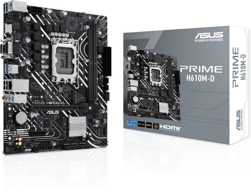 Asus prime h610m-d motherboard | intel h610 | lga1700 | ddr5 | micro atx | pcie 4.0 | m.2 | 1GB lan | HDMI + vga, , medium-null