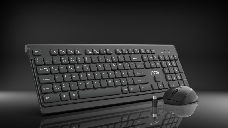 Inca iws-519 wireless keyboard and mouse set black  turkish q layout, , medium-null