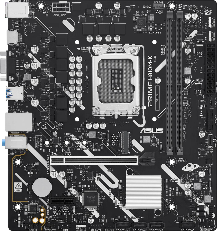 Asus prime h810m-k micro-atx motherboard lga 1851 intel h810 ddr5 pcie 4.0 m.2 HDMI vga gbe lan black-null
