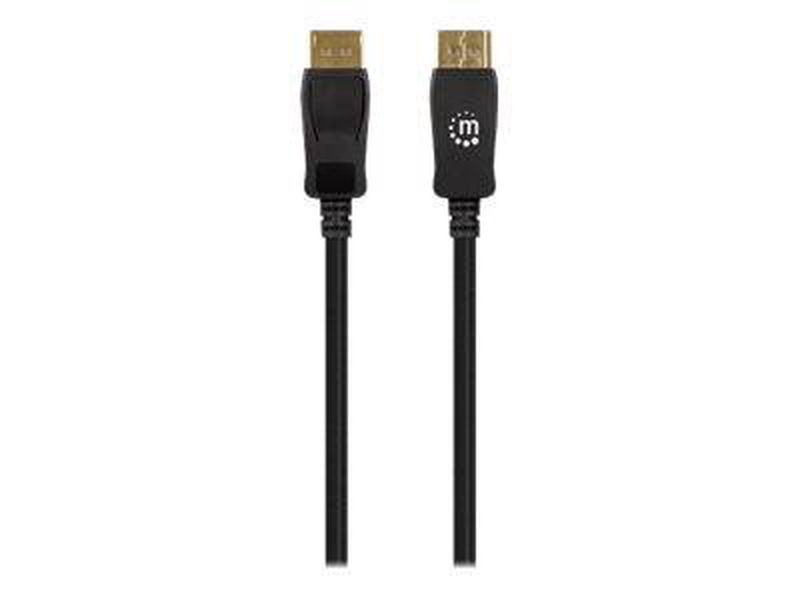 Manhattan displayport 1.4 cable, 8k@60hz, 2m, braided cable, male to male, with latches, fully shielded, black,-null