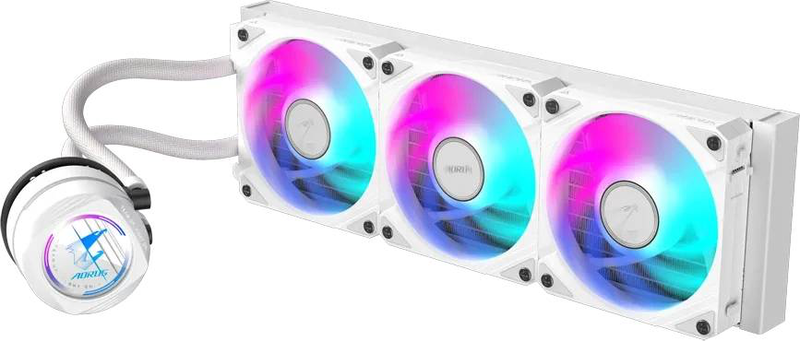 Gigabyte aorus waterforce II 360 ice argb liquid CPU cooler 360mm aio lcd display triple 120mm fans white-null