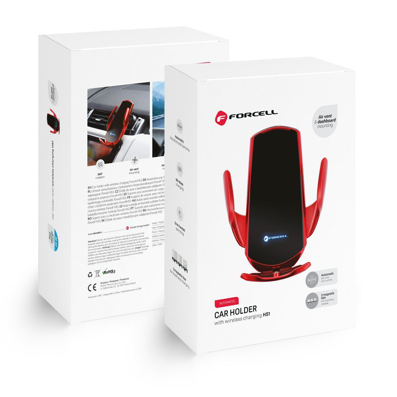 Car holder forcell qi 15w wireless charging with automatic + magnetic adaptation, , medium-null