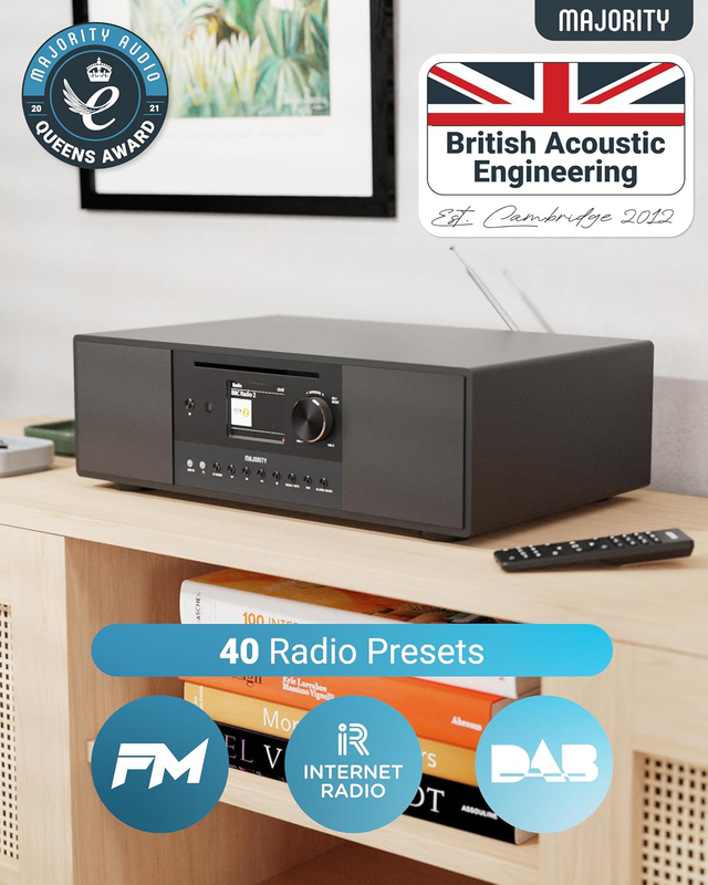 Product image: Majority mini hifi 2.1 120w cd/bt/USB/fm/iradio 6” sub quadriga black, , medium-null