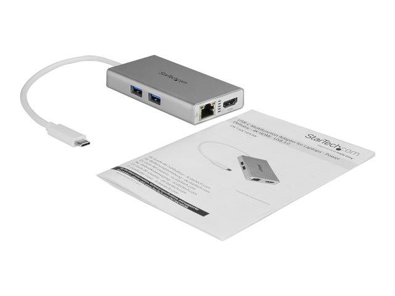 Startech dkt30chpdw USB-c multiport adapter &mdash; 4k HDMI, gigabit ethernet, 2x USB-a 3.0, 60w power delivery pass-through, white-null