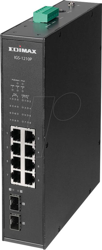 Edimax igs-1210p industrial gigabit poe+ switch | 8GB poe+ + 2 sfp | 240w | external power adapter | network equipment, , medium-null