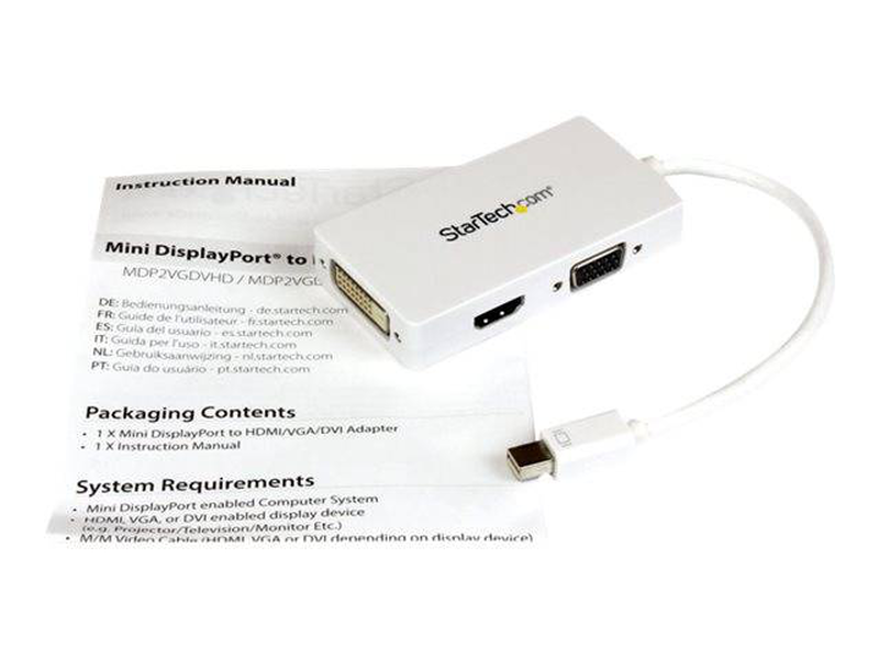 Startech.com travel a/v adapter: 3-in-1 mdp to vga / dvi / HDMI converter / video converter / displayport / white / for apple MacBook Air / MacBook pro, , medium-null