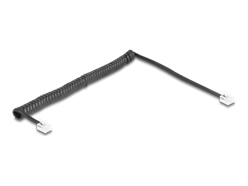 Delock - phone cable - rj-11 (m) to rj-11 (m) - 2 m - 4.8 mm - coiled, gold plated contacts - black-null