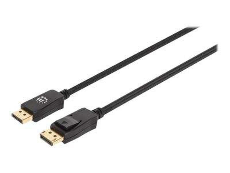 Manhattan displayport 1.4 cable, 8k@60hz, 1m, braided cable, male to male, with latches, fully shielded, black, lifetime warranty, polybag - displayport cable - displayport (m) to displayport (m) - displayport 1.4 - 1 m - 4k support, 8k support - black |-null