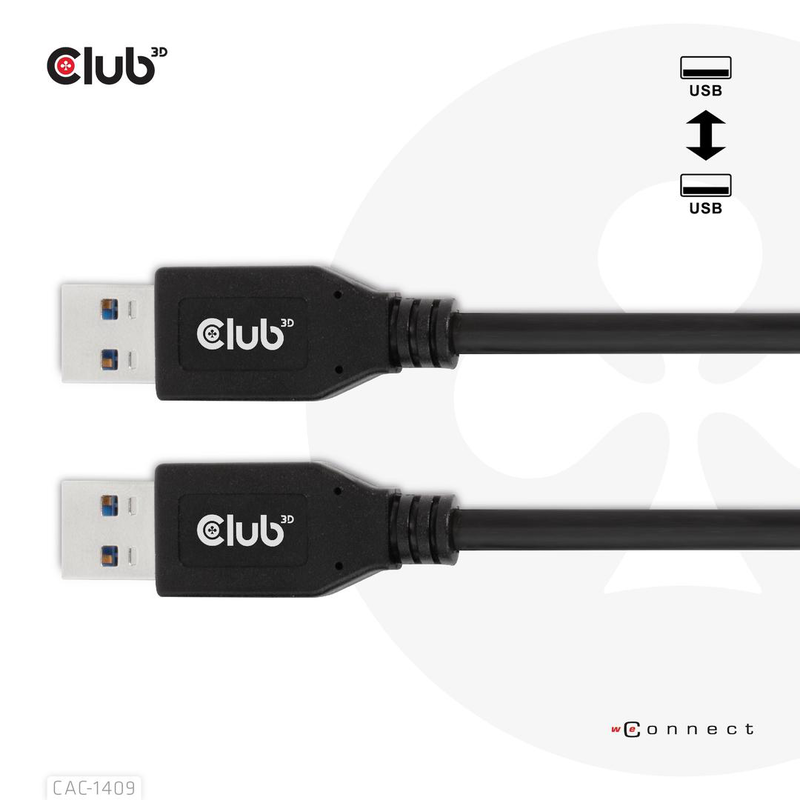 Club3d USB type-a Gen2(10g) cable, 3a m/m 0.5m / 1.64 ft / 0.5 m / USB a / USB a / USB 3.2 Gen 2 (3.1 Gen 2) / 10GBit/s / black-null