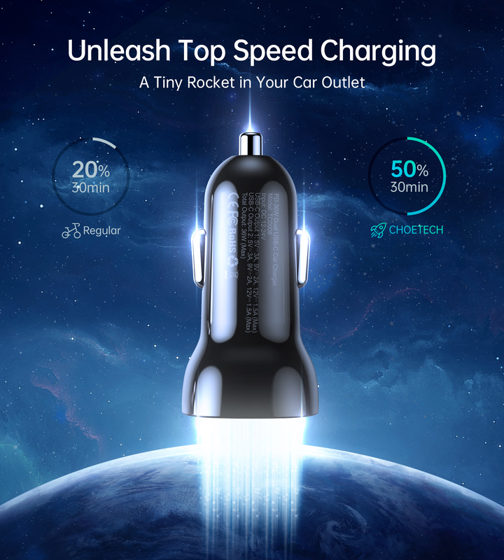 Choetech 40w dual Type-C fast car charger, , medium-null