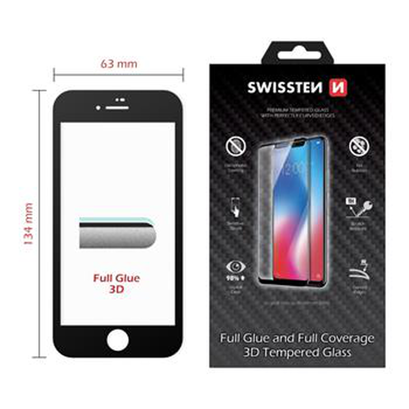 Swissten apple iPhone se 2020 ultra durable 3d full glue glass  black, , medium image number null