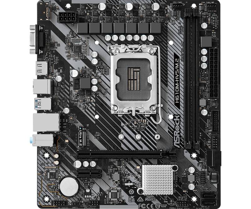 Asrock h610m-hvs/m.2 r2.0 micro-atx motherboard lga 1700 intel h610 ddr4 pcie 4.0 x16 m.2 HDMI vga gbe lan black-null