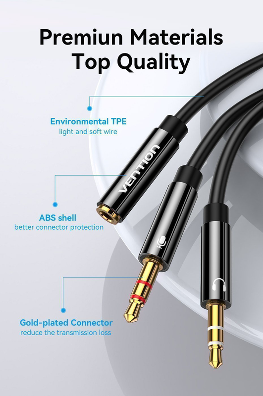 Vention audio 3.5mm f to 2&times;3.5mm m splitter cable 0.3m bbtby, , medium-null
