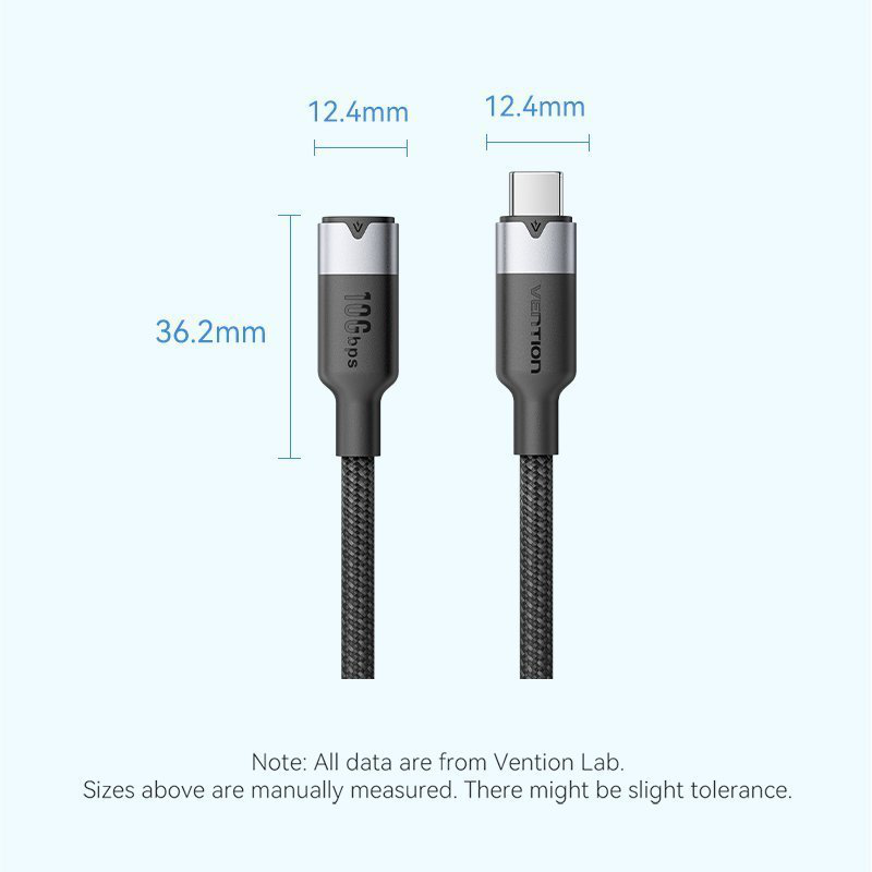Vention it cable USB-c 3.2 Gen2 m-f 1.0m braided aluminum black trfbf, , medium-null