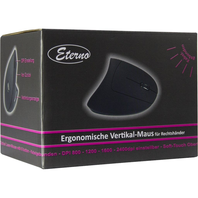 Inter-tech eterno km-206wr - vertical - vertical mouse - ergonomic - right-handed - optical - 6 buttons - wired - USB 2.0 - retail, , medium-null