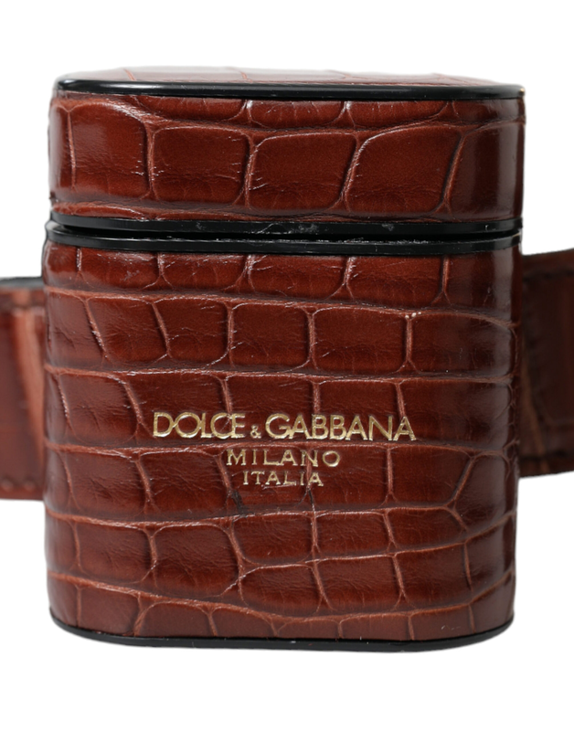 Brown alligator leather AirPods case coin purse wallet-null