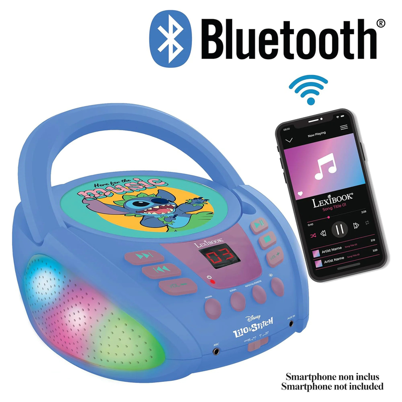 Disney stitch bluetooth cd player with lights, , medium-null
