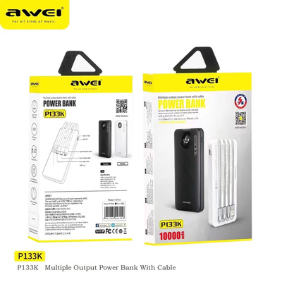 Awei p133k powerbank 10000mAh with type c lightning micro cable, , medium