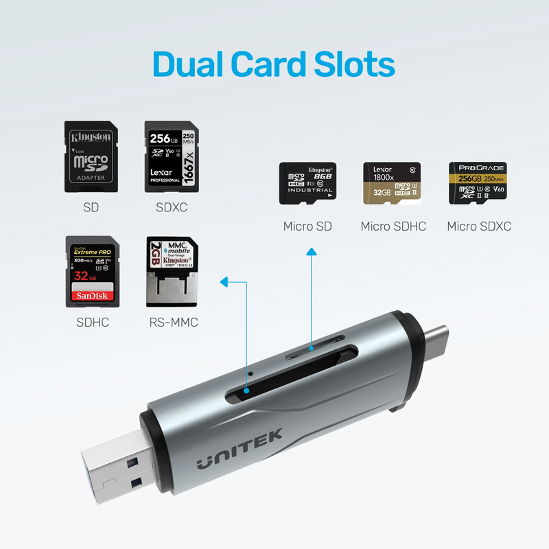Unitek r1010a card reader USB-a/c 3.0 to micro sd/sd, , medium-null