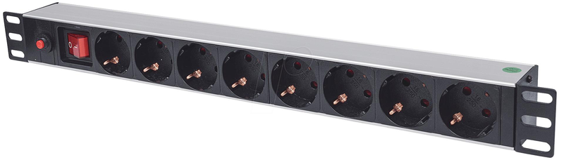 German type, with on/off switch and overload protection, 3m power cord (euro 2-pin plug) - power strip (rack-mountable) - ac 250 v - input: cee 7/4 - output connectors: 8 (cee 7/3) - 1u - 19" - 3 m - germany - black, , medium-null