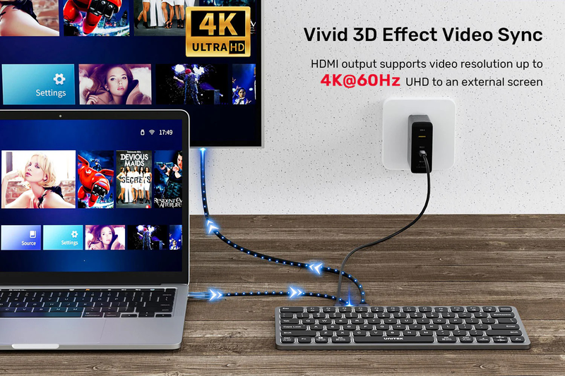 Unitek 9in1 keyboard & USB-c 3.0 hub 4x USB ports HDMI 4k60hz card reader & 100w pd d1092a, , medium-null