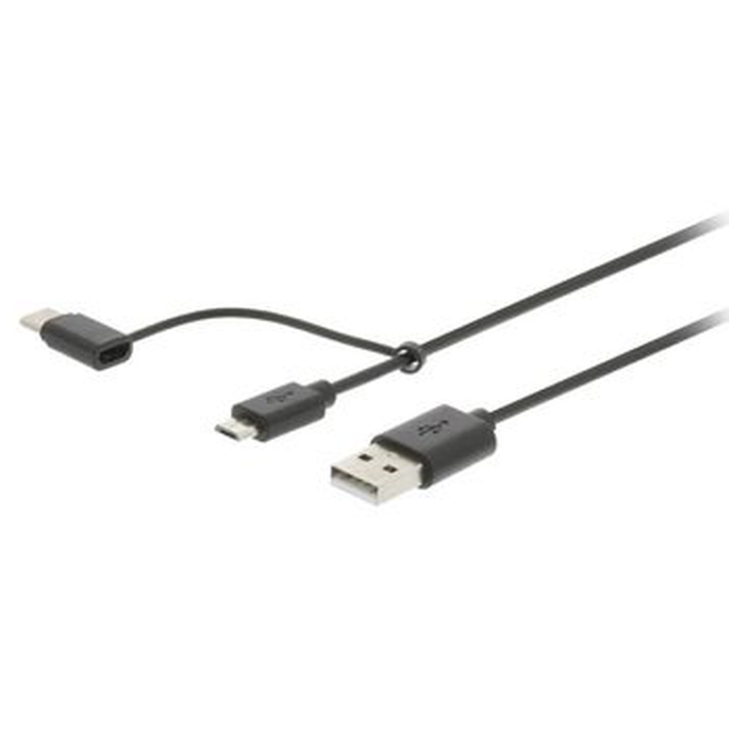 USB 2.0 cable USB-a male - USB micro b / USB-c&acirc;&bdquo;&cent; male 1 m black + Type-C adapter, , medium-null
