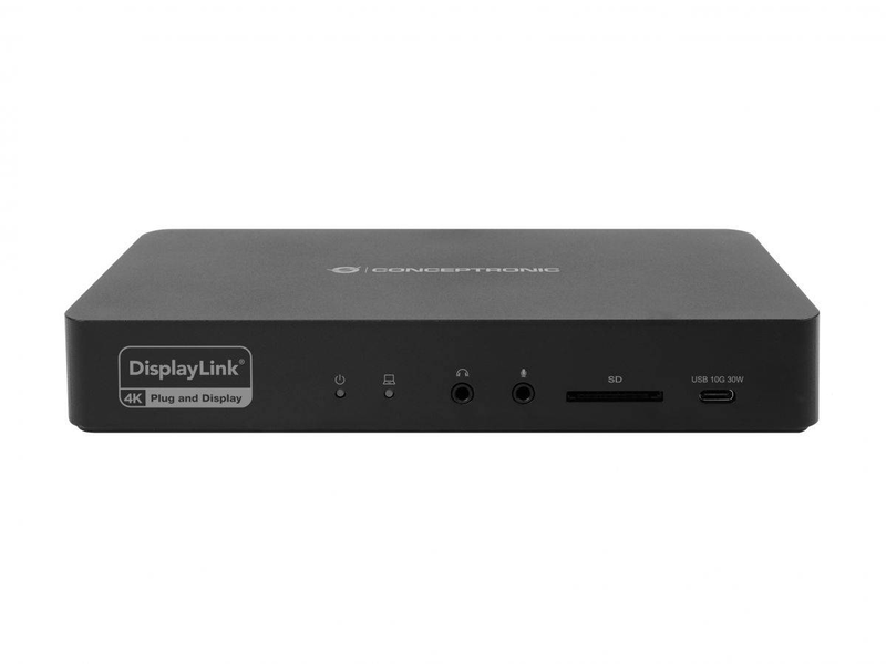 Conceptronic donn31b USB-c displaylink docking station 17-in-1 4k60 HDMI 2x displayport 2.5GBe sd reader 100w pd black-null