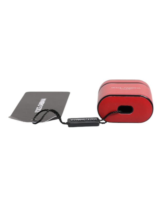 Red calfskin leather logo print flip holder AirPods case-null