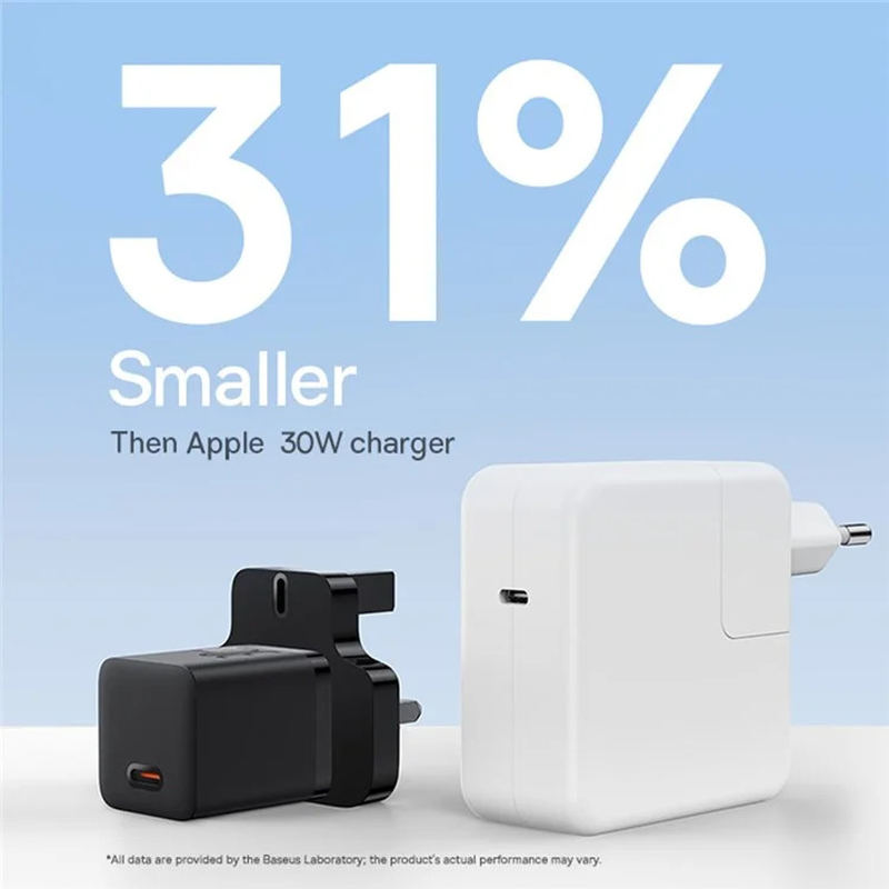 Baseus charger wall 30w USB-c uk mini gan5 black, , medium-null