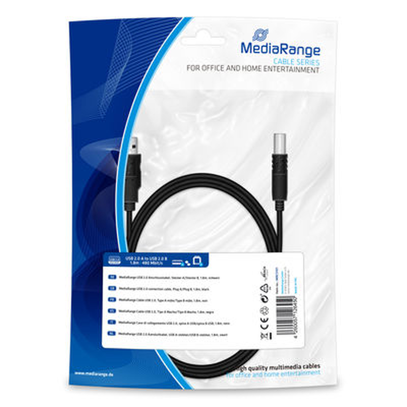 Mediarange printer connection cable 1.8m USB 2.0, black, , medium-null